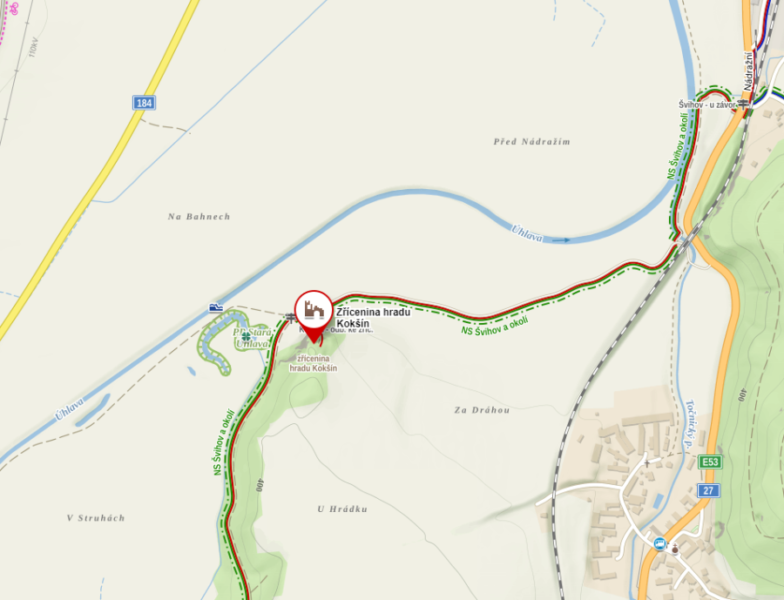 Zdroj: https://mapy.cz/screenshot mapy zřícenina hrádku Kokšín/CC-BY-SA 4.0/upravena velikost