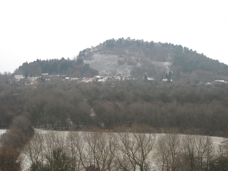 Pohled na vrch. Zdroj: <a href="https://commons.wikimedia.org/wiki/File:Ble%C5%A1no_(T%C5%99eb%C3%ADvlice),_v_pohledu_ze_star%C3%A9ho.jpg">Juandev</a>, <a href="https://creativecommons.org/licenses/by-sa/3.0">CC BY-SA 3.0</a>, via Wikimedia Commons