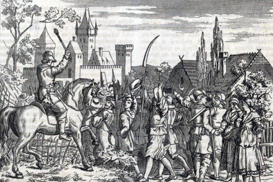 Sedláci obléhají hrad chlumecký (J. Scheiwl, Česko-moravská kronika, 1881. Zdroj: Wikimedia Commons, Josef Scheiwl, CC BY-SA 4.0.