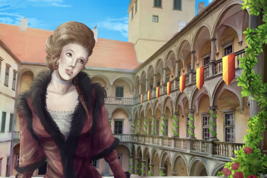 Oslavy 280. narozenin kněžny Marie Eleonory z Lichtenštejna v Moravském Krumlově. Výřez z plakátu. Zdroj: Zámek Moravský Krumlov