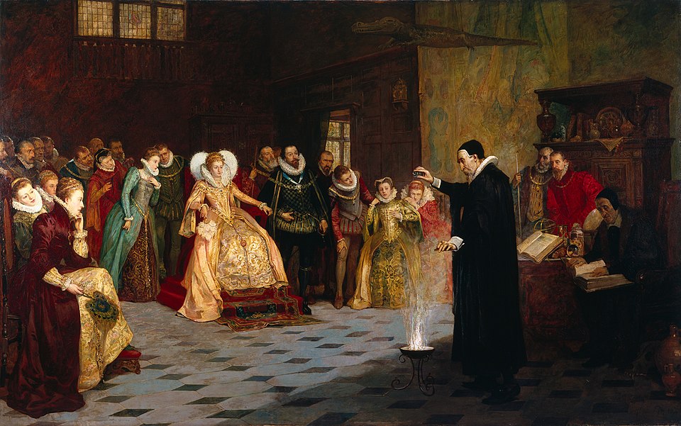 John Dee předvádí své experimenty anglické královně Alžbětě I. Zdroj: Wikipedie, CC BY 4.0, Henry Gillard Glindoni.