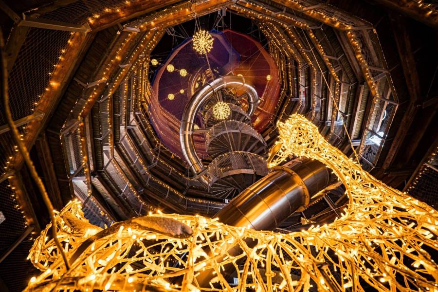 Po setmění se stezka mění v scénu plnou světelných instalací. Zdroj: Stezka korunami stromů Krkonoše